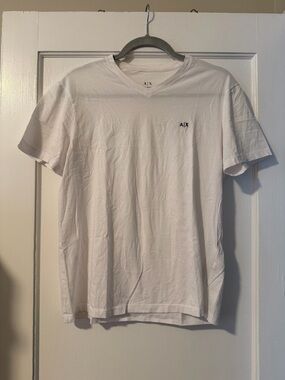 Armani Exchange White V-Neck T-Shirt with Small A|X Logo